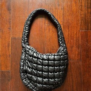 Vegan Leather Black Quilted Puffer Bag